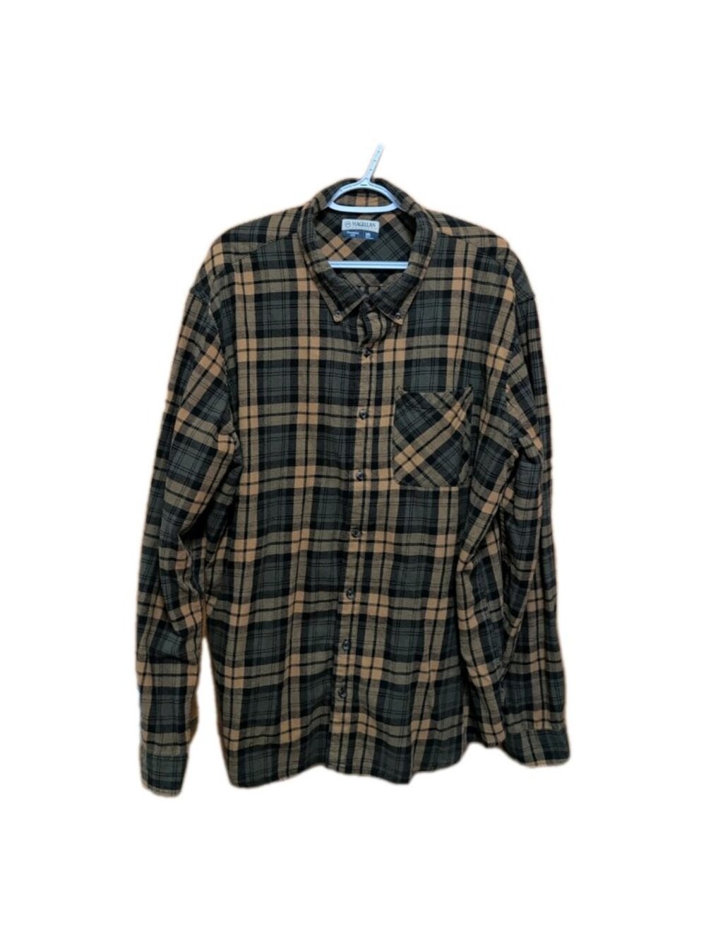 Magellan Shirt Mens 3XL Classic Fit Green Beige Plaid Long Sleeve Canyon Creek